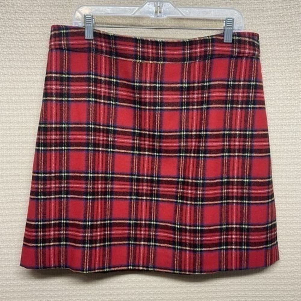 New without tags J. Crew Red Tartan Plaid Zip Wool A Line Mini Skirt Women 14